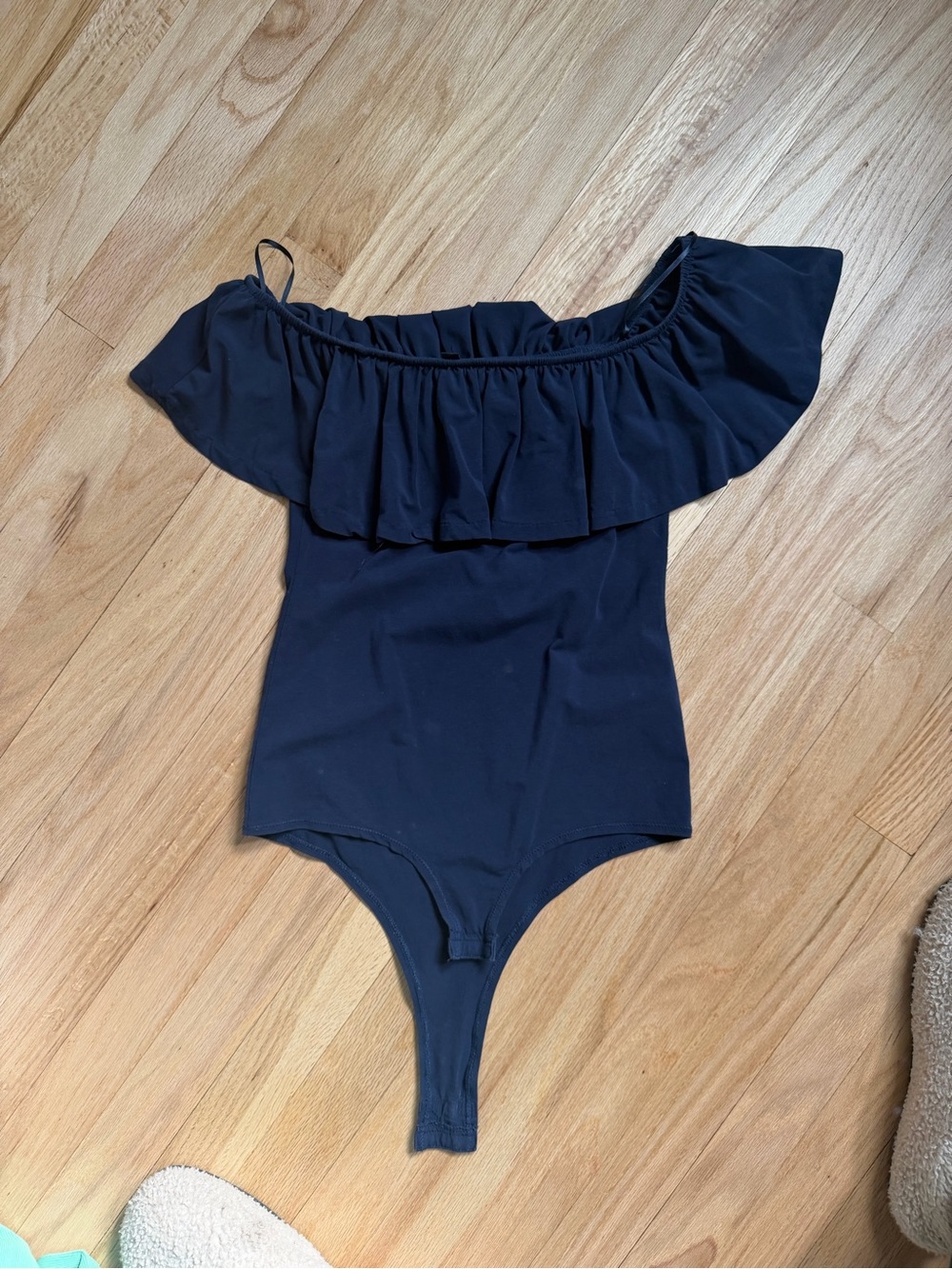 JCrew Off-Shoulder Ruffle Bodysuit in Navy